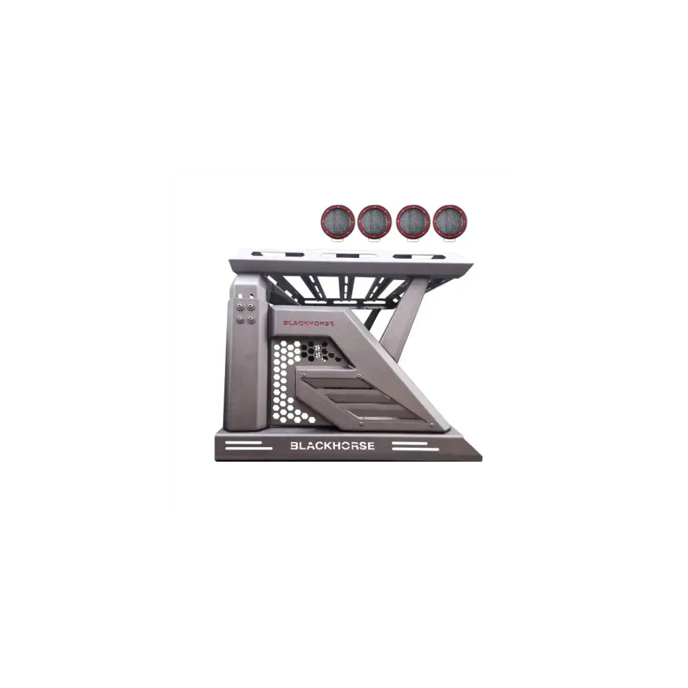 Armour II Roll Bar w/ Lights & Basket - Black Steel - BLKAR2-09BA3-PLFR